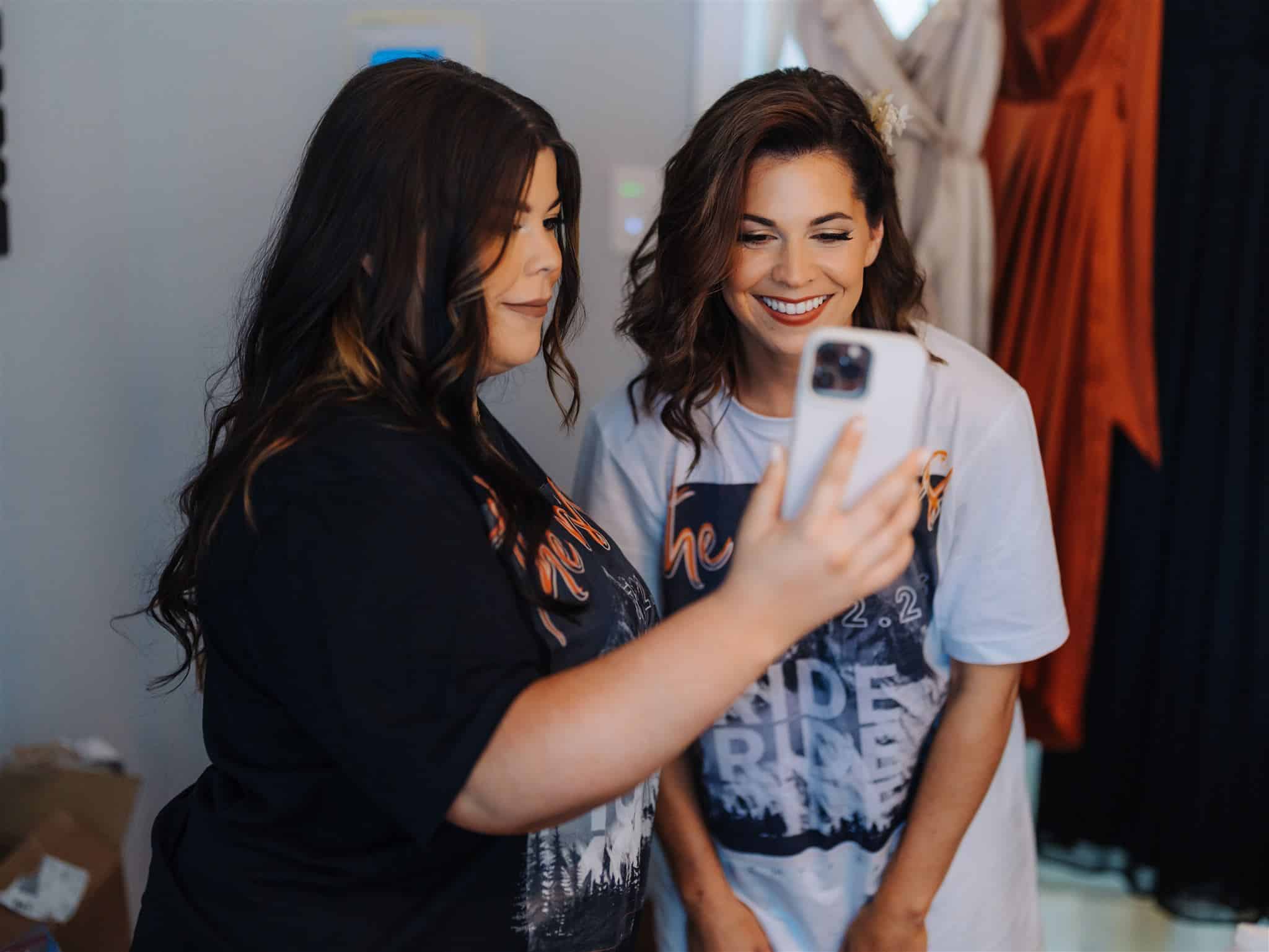 bride and bridesmaids facetiming friends