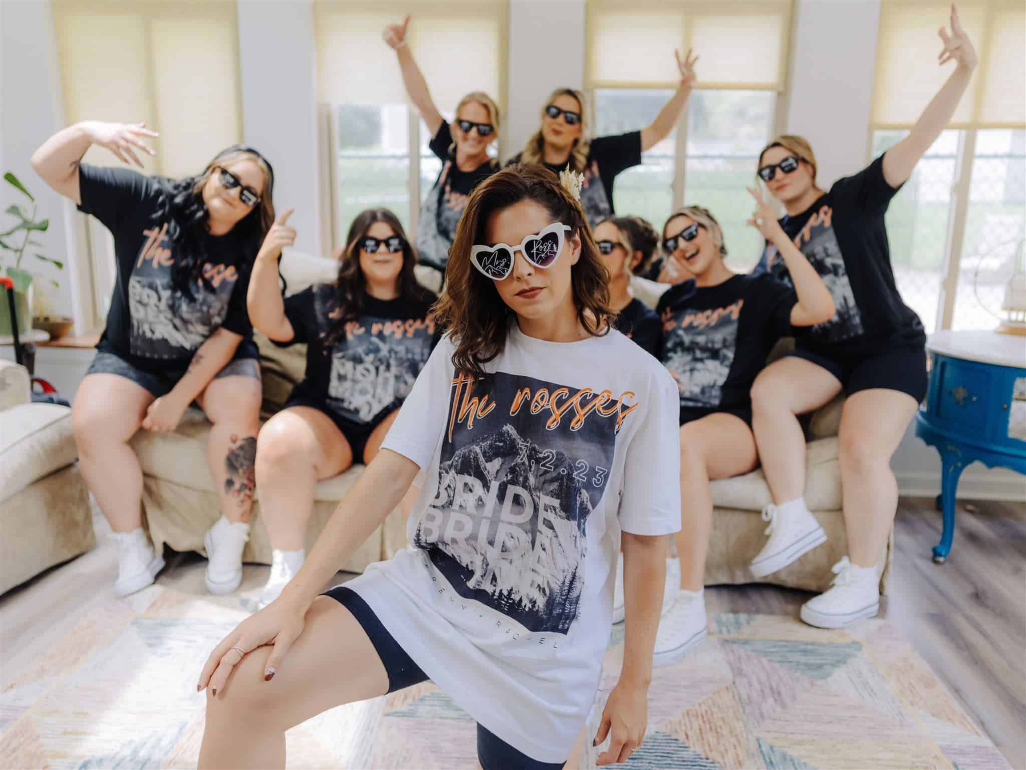 rock photo of bride and bridesmaids wearing glasses